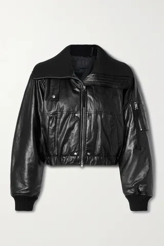 Helmut Lang - Cropped Textured-leather Bomber Jacket - Black