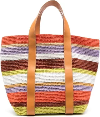 Striped Raffia Tote Bag