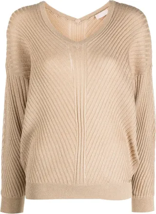 ribbed-knit V-neck jumper
