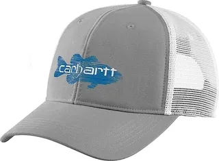 Carhartt Canvas Mesh Back Fish Graphic Cap (Asphalt) Caps