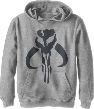 Boy's Star Wars The Mandalorian Mythosaur Skull Logo Pull Over Hoodie - Athletic Heather - Large