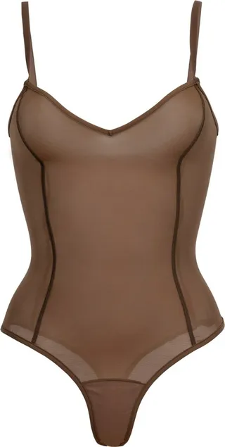 ITEM m6 - All Mesh Shape Thong Bodysuit- Milk Chocolate