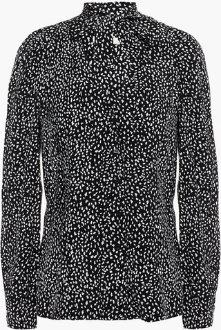 Tie-neck printed crepe de chine blouse