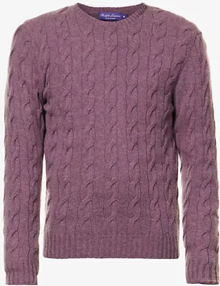 Ralph auren Purple abel Mens Grapede Melange Cable-knit Patterned Cashmere Jumper