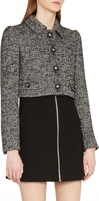 Tweed Melange Wool Cropped Jacket