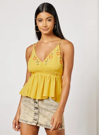Floral Printed Halter Neck Top Yellow