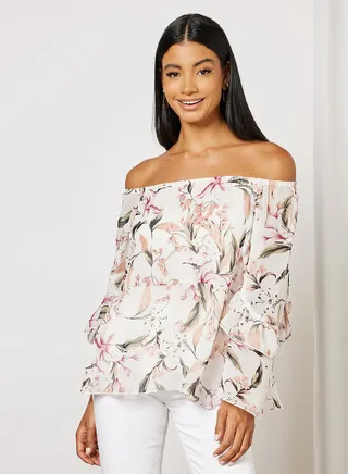 Woven Long Sleeves Polyester Top Multicolour