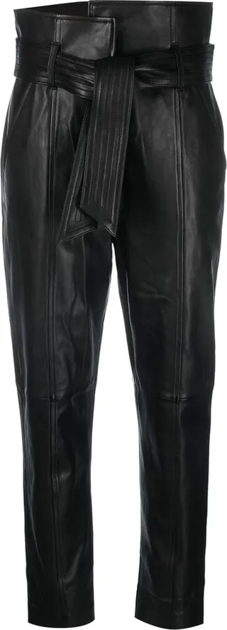 Belted Faux Leather Trousers
