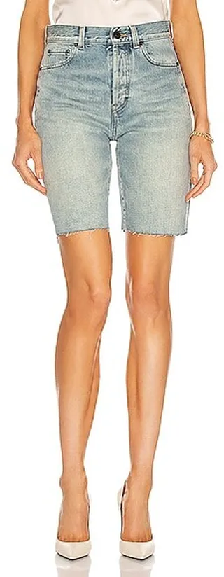 Saint Laurent Straight Denim Short in Denim-Light