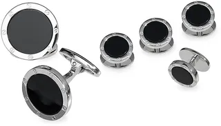 Etched Rivet 6-Piece Round Onyx Cufflinks & Tuxedo Studs