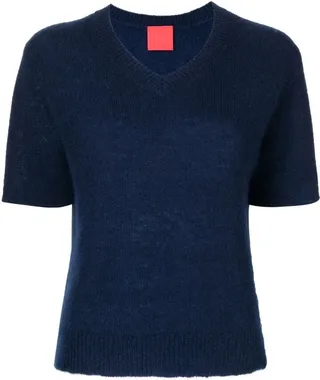 V-neck short-sleeved knitted top