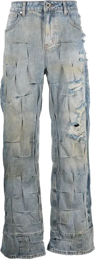 Gathered-Detail Wide-Leg Jeans