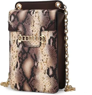 MKF Collection by Mia K Yael Snake embossed Vegan Leather Phone Crossbody Bag - Brown