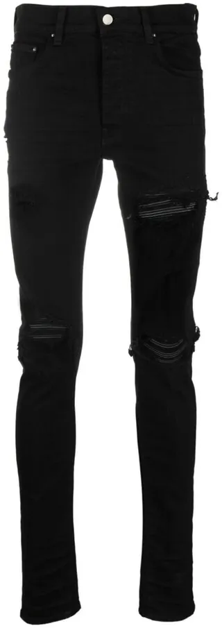Distressed-Finish Ripped Skinny Jeans