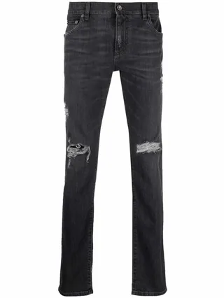 Distressed Slim-Cut Jeans