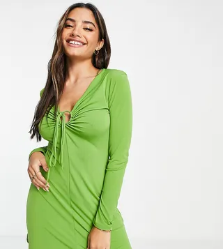 Stradivarius cut-out detail mini dress in olive green