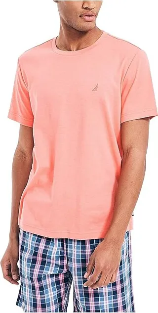 Nautica Men's Short Sleeve Crew Neck Soft Knit Sleep Tee (Sugar Coral) Men's Pajama