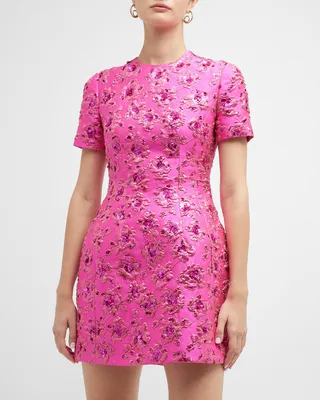 Sequin Embroidered Metallic Floral Jacquard Mini Dress