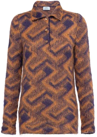 Geometric-Jacquard Mohair Polo Shirt