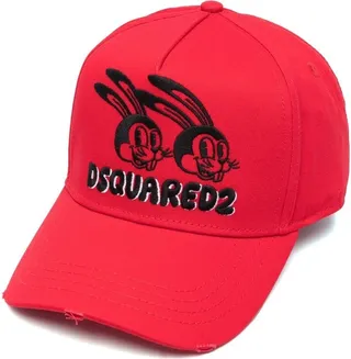 Red Embroidered Rabbit Cap