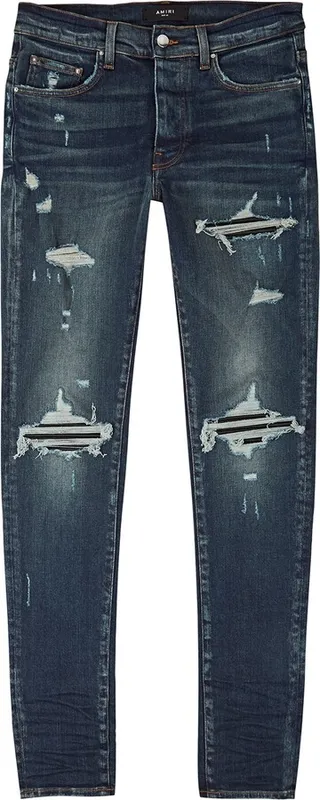 Amiri MX1 Dark Blue Distressed Skinny Jeans
