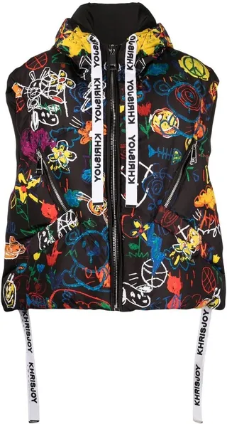 Graphic-Print Sleeveless Jacket