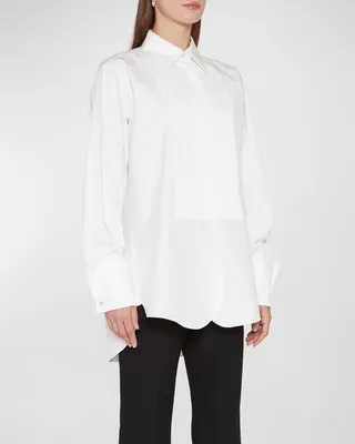 Collared Cotton Shirt with Pleated Plastron