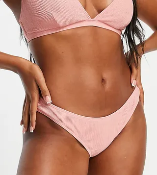 Peek & Beau Exclusive high leg bikini bottom in pink rib