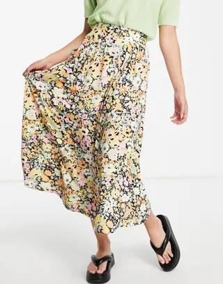 ASOS DESIGN midi skirt with pockets in bright floral print
