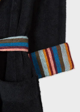 Black 'Artist Stripe' Towelling Dressing Gown