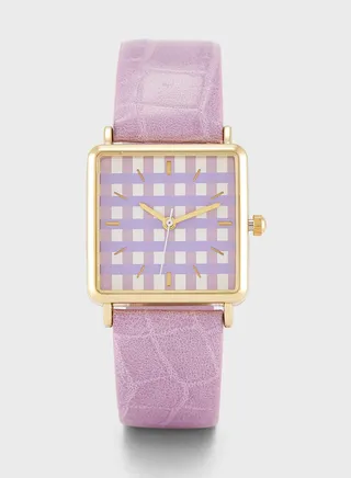 Gingham Print Croc Strap Analogue Watch