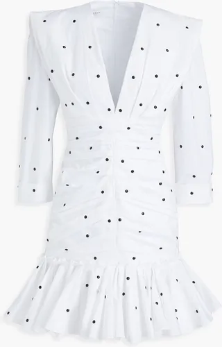 Ruched studded cotton-poplin mini dress