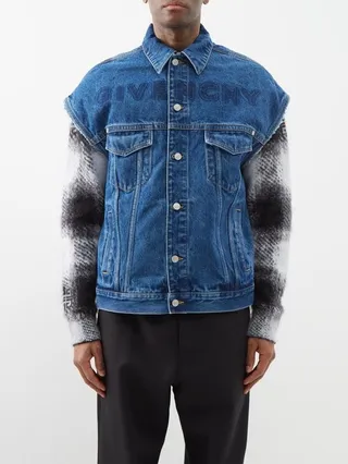 Distressed Logo-print Sleeveless Denim Jacket