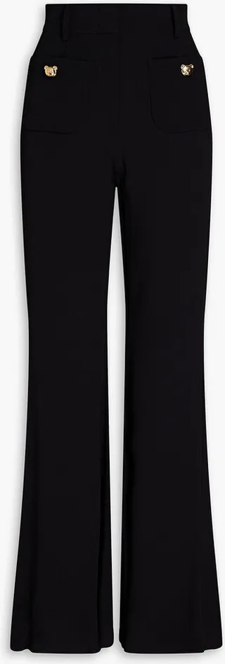 Button-embellished silk-blend crepe flared pants