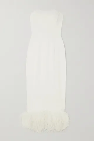 16ARLINGTON - Minelli Strapless Feather-trimmed Crepe Midi Dress - White