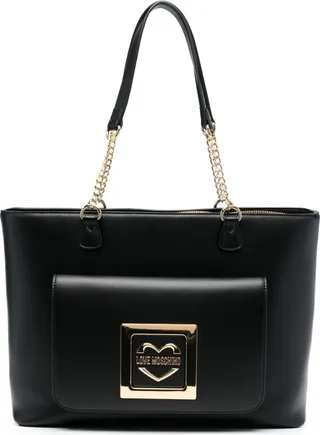 Logo-Plaque Leather Tote Bag
