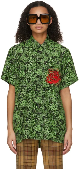 SSENSE WORKS SSENSE Exclusive Jeremy O. Harris Black & Green Rose Bowling Shirt