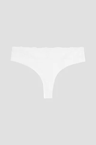 Modal and cotton-blend leavers lace low-rise thong