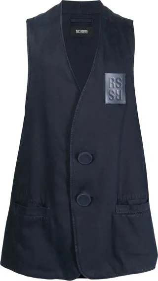 Logo-Patch Button-Up Sleeveless Jacket