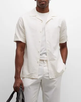 Men's Crossover Cotton-Linen Camp Shirt