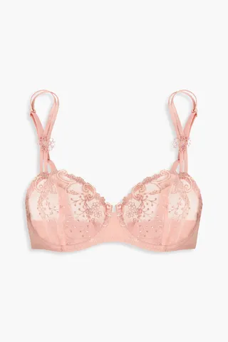 Metallic embroidered mesh and jersey underwired bra
