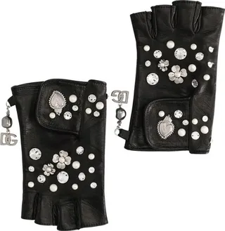 Nappa leather gloves with embroidery and charms
