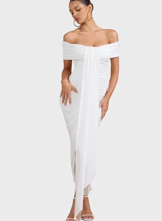 Bardot Ruched Flared Dress