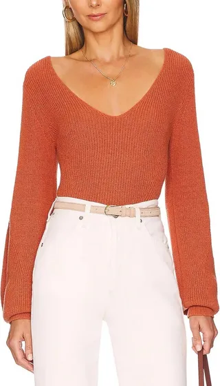 Kimby V Neck Sweater in Burnt Terracotta