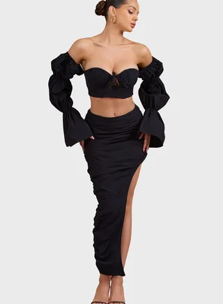 Puff Sleeve Bardot Crop Top