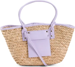 Wellesley Double Handle Straw Tote With Strap