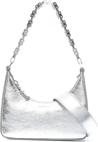 Silver Mini Moon Cut Out Metallic Shoulder Bag