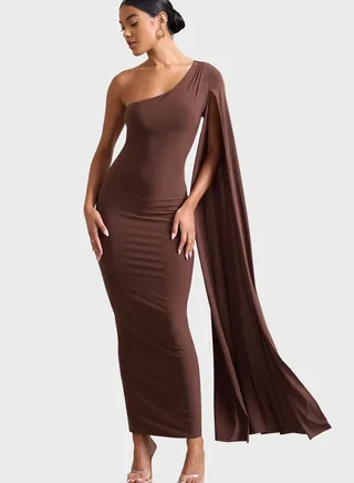 One Shoulder Cape Sleeve Dress