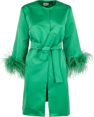 P.A.R.O.S.H. Feather-Trim Crewneck Belted Coat