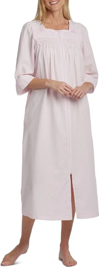 Miss Elaine Petite Long Zipper Seersucker Robe